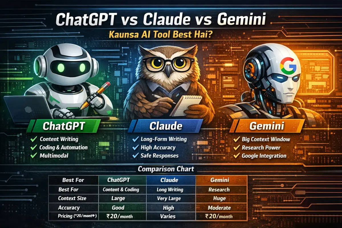 ChatGPT vs Claude vs Gemini – Kaunsa AI Tool Best Hai